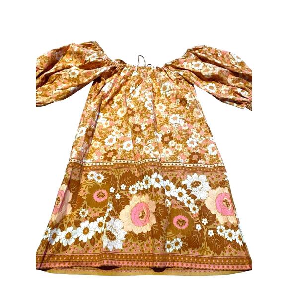 Spell & The Gypsy Dress Womens SM Anne Tunic Peach Yellow Floral Off Shoulder - Picture 3 of 11